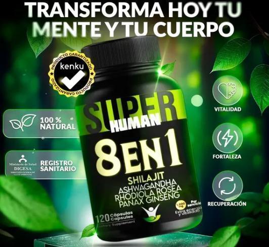 8 en 1 Cápsulas - Shilajit Ashwagandha Rhodiola Rosea Panax y Ginseng SuperHuman™ PG